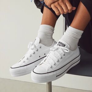 Converse White Low-Top Canvas Sneakers with Black Stripe
